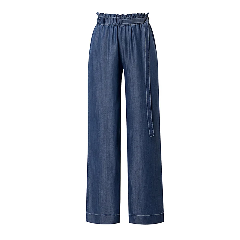 

Women Summer Loose Casual Elastic Waist Tencel Soft Thin Long Jeans Office Lady Streetwear Fashion Trousers Female Denim Pants