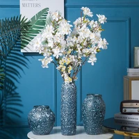 nordic flower vase old blue glaze ceramic home furnishing flower pot classical floral decoration