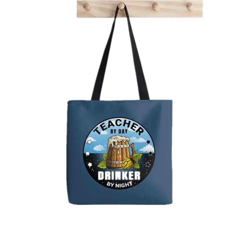 

Shopper Teacher By Drinker Beer Printed Tote Bag women Harajuku shopper Funny handbag girl Shoulder shopping Lady Canvas Bag