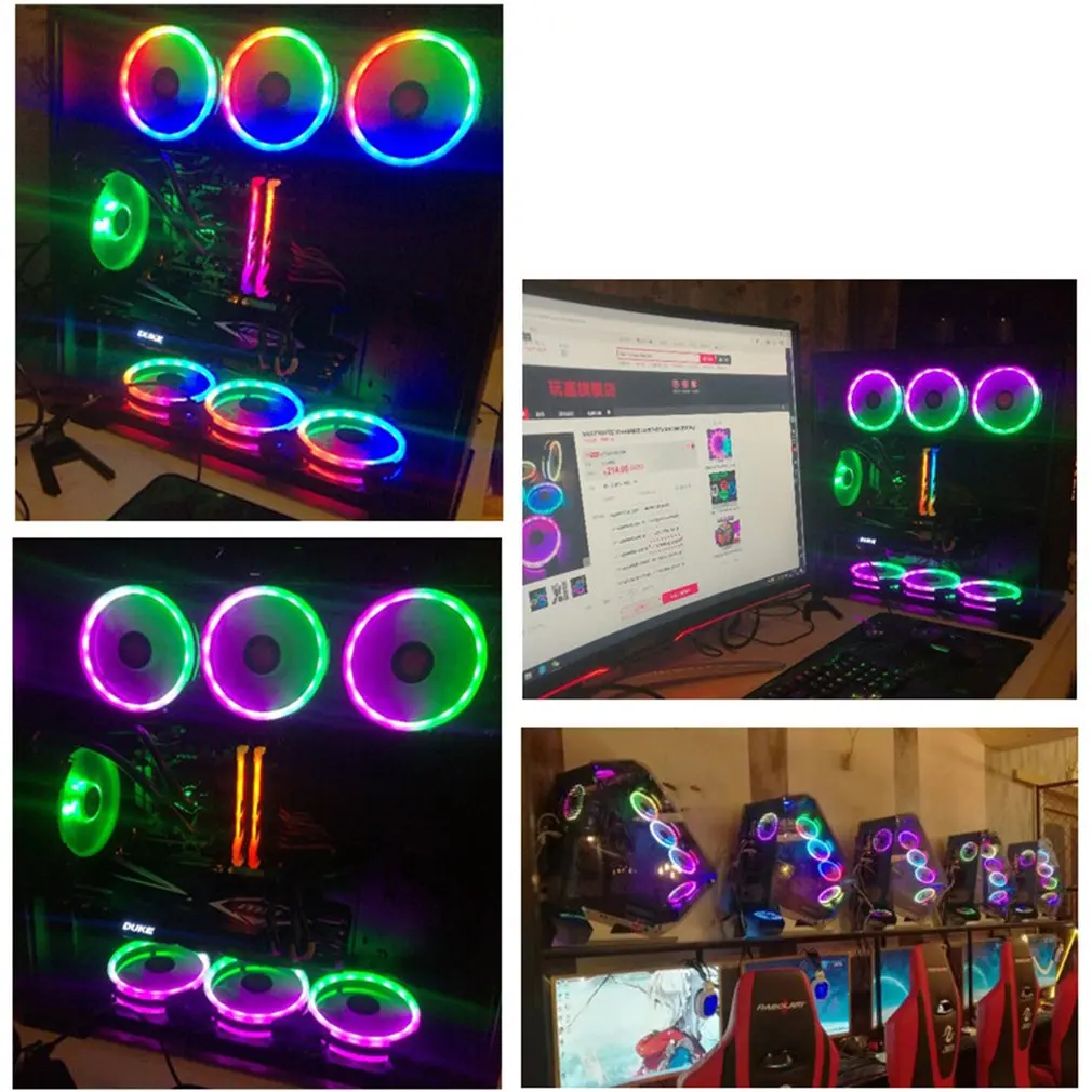 

Practical 12cm Desktop Computer Cooling Fan Silent Fan RGB Chassis Fan Durable Silent Non-slip Cooling Fan Combination package