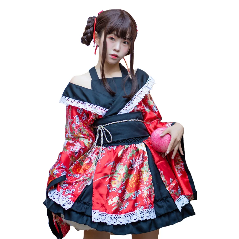

New Women's Sexy Kimono Sakura Anime Costume Japanese Kimono Traditional Print Vintage Original Tradition Silk Yukata Dress Robe