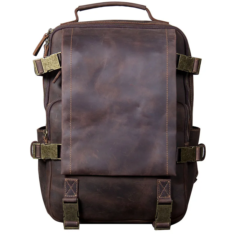 Винтаж Oxhide верхний слой коровья кожа сумка ручной работы голова кожаный рюкзак