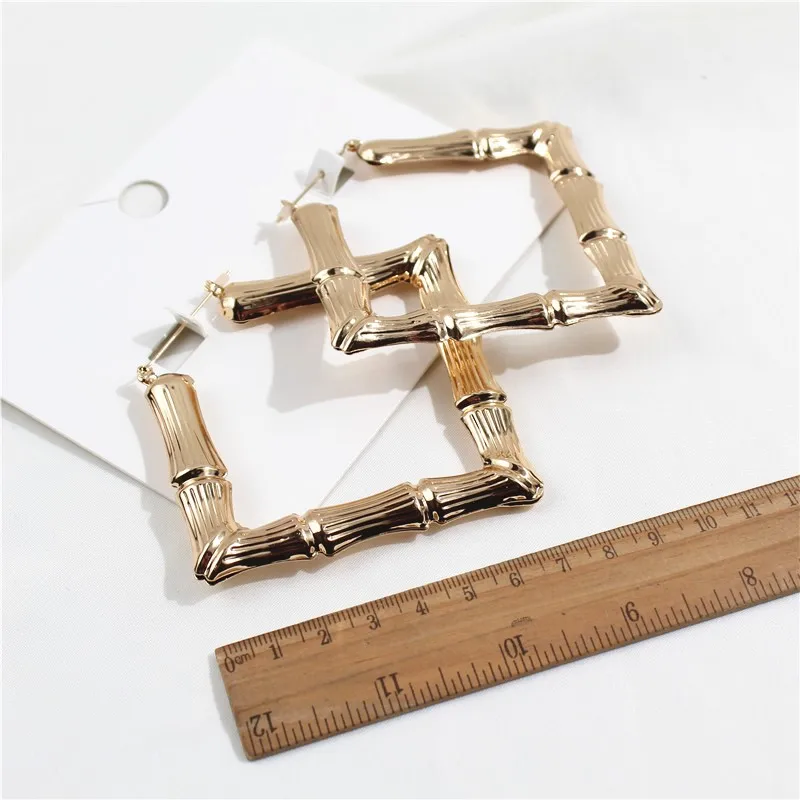 Женские серьги-кольца в стиле хип-хоп золотые металлические большие квадратные