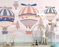 beibehang custom nordic hand painted cartoon animal windmill hot air balloon pink childrens room background wallpaper