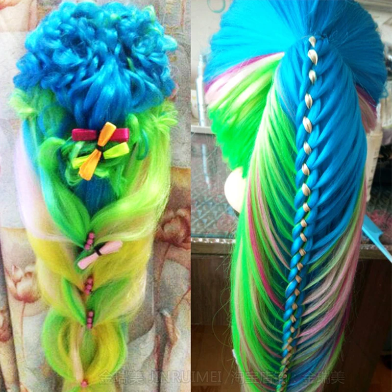 

Long High Temperature Firber Colorful Hair Doll Heads Hairdressing Training hair Head Dummy Hairdresser Mannequin Head