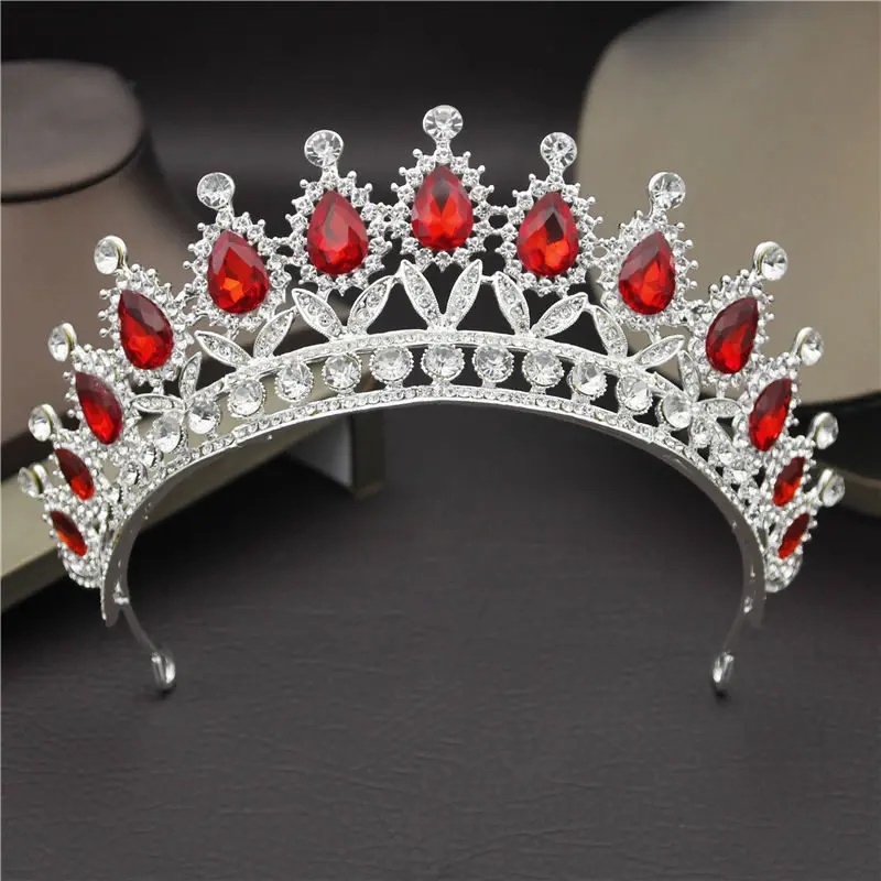 Silver Red Великолепная розовая Хрустальная свадебная тиара свадебная корона ободок тиара королевские украшения для волос пышная корона аксессуары для головы - Окраска металла: Silver Red