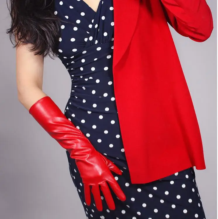 

Women's fashion sexy faux pu leather glove lady's club performance formal party leather long red glove 40cm R1966