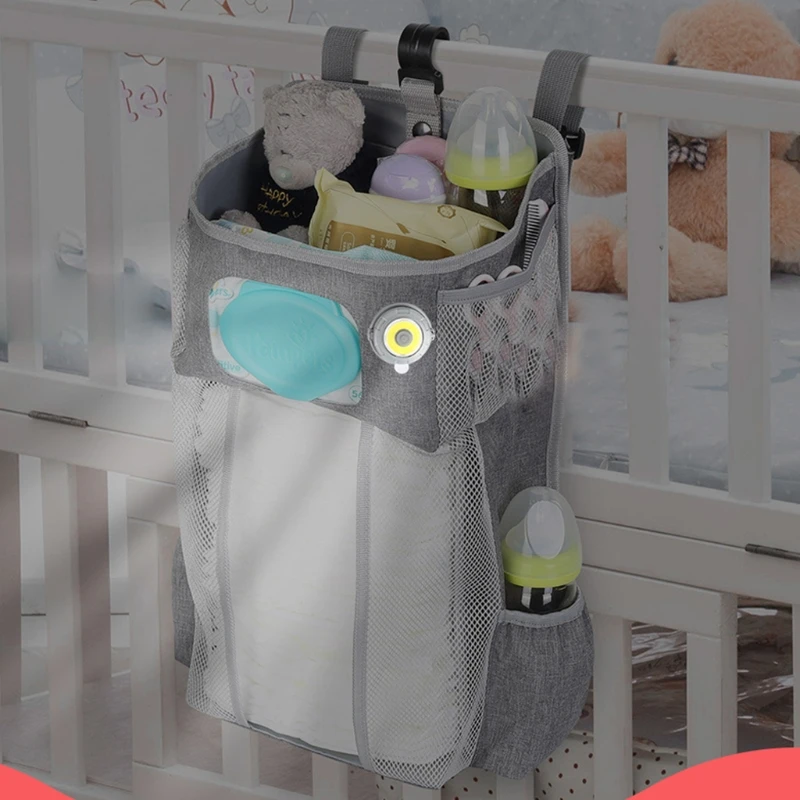 

Led Night Light Baby Storage Organizer Crib Hanging Storage Bag Caddy Organizer for Baby Essentials Bedding Set Diaper Storage