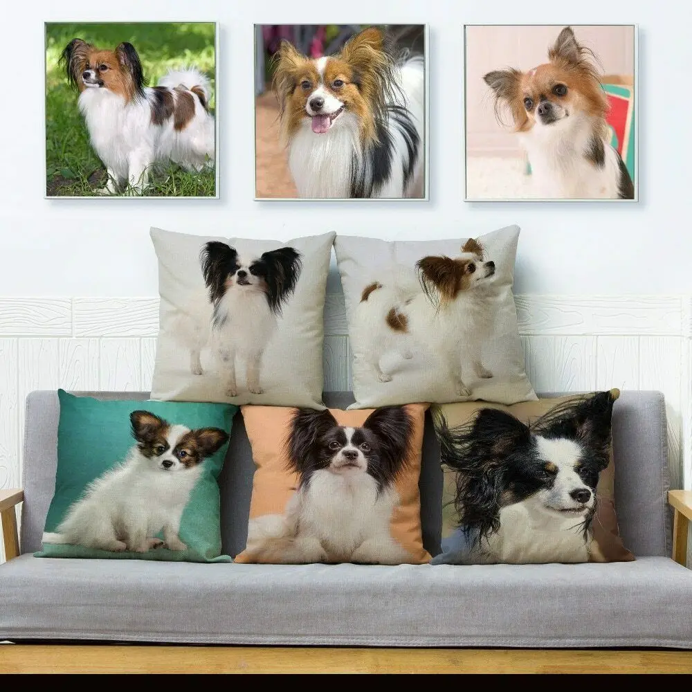 

Cute Spain Papillon Dog Pillow Cushion Covers Home Decor Pet Pillows Cases