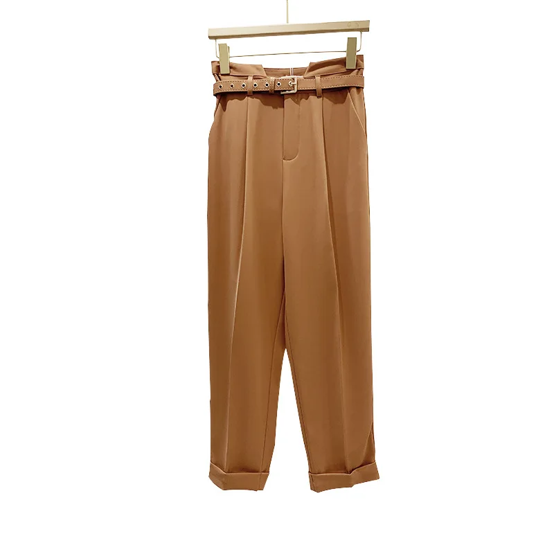 

Straight Casual Solid Harem Trousers Streetwear Suit Ankle-Length Hot Selling Chic High Quality Pants With Belt