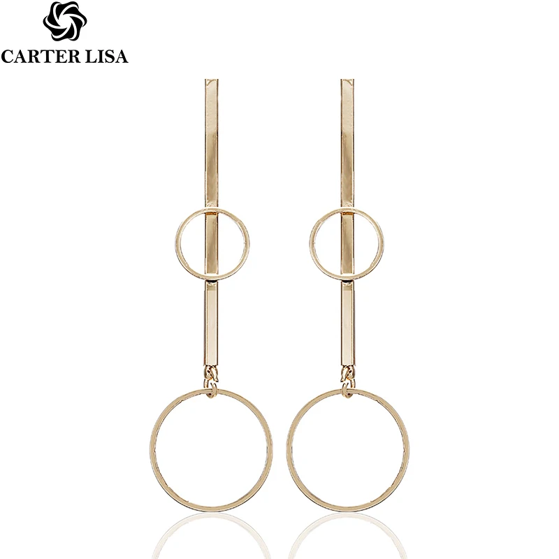 Женские серьги из бижутерии CARTER LISA длинные с двумя круглыми кругами ювелирные