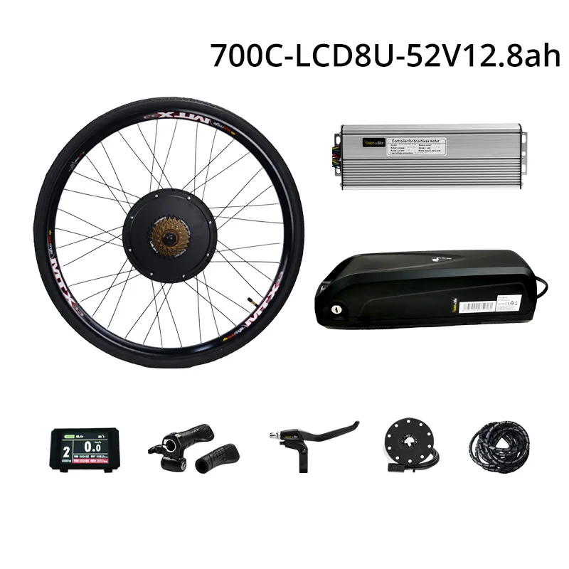 700C52v12.8ah LCD8 48 в 1500 Вт комплект для переоборудования электрического велосипеда с батареей 7 скоростей Мотор колеса 52V12. 8AH e велосипед батарея 2A зарядное устройство электродвигатель колеса - Цвет: 700C52v12.8ah LCD8