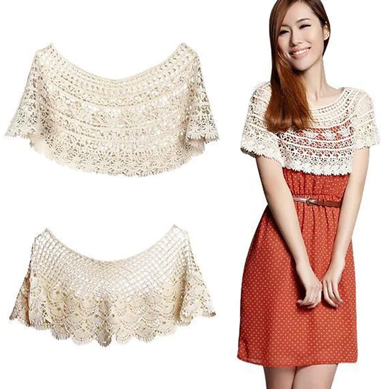 

Women Vintage Crochet Knit Cape Lace Short Hollow out Shawls Shrug Poncho FS99
