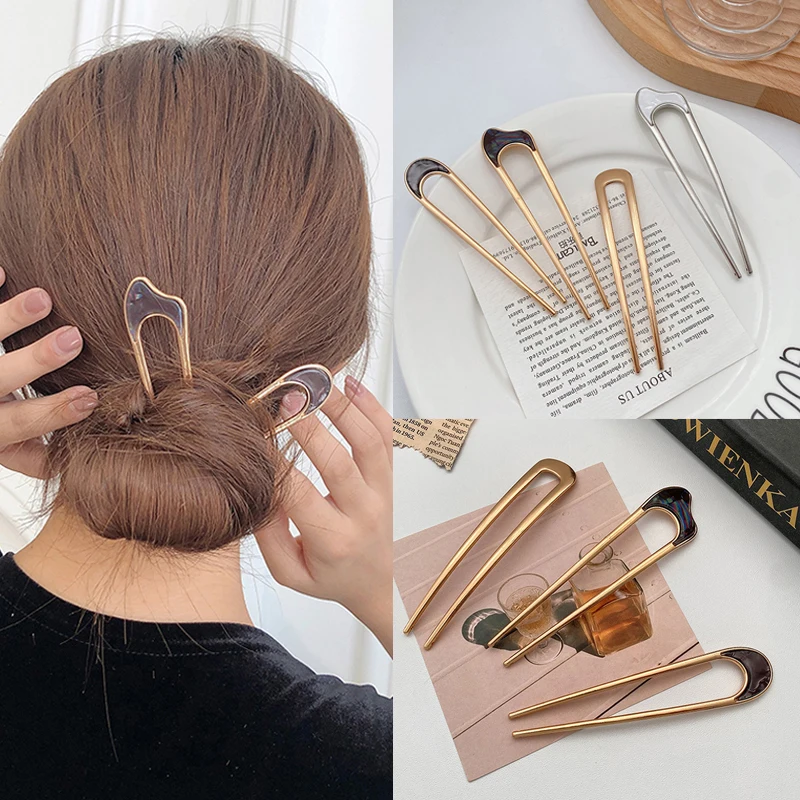 

U Shaped Hair Pin Stick French Style U Shape Hair Clips Tortoise Shell U Sticks Pins for Women Girls Hairstyle Accessories