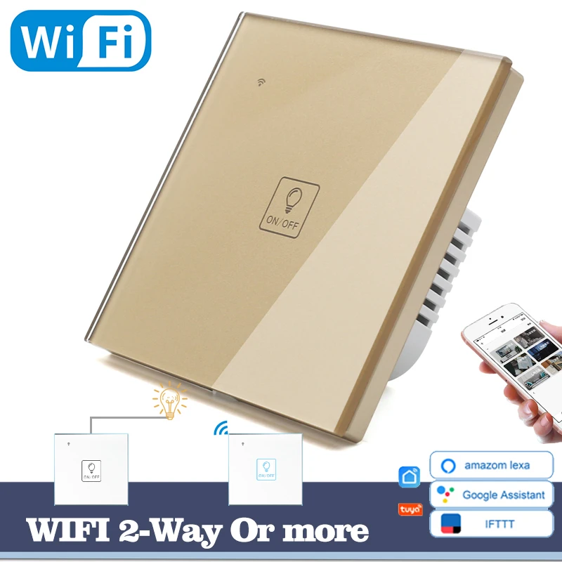 Wi-Fi сенсорный выключатель света Иконка настенный переключатель Золотое стекло