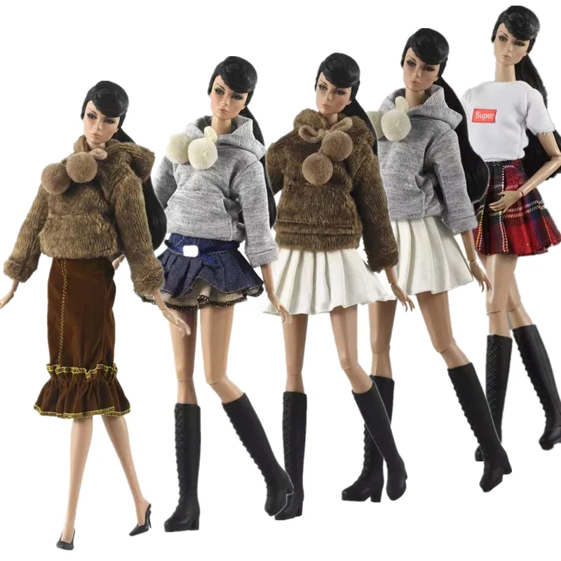 Fashion Winter Long Sleeve Top Hoodies Skirts for Barbie Doll Clothes Casual Outfits 30cm BJD Dolls Accessories Kid Toy 1/6 |