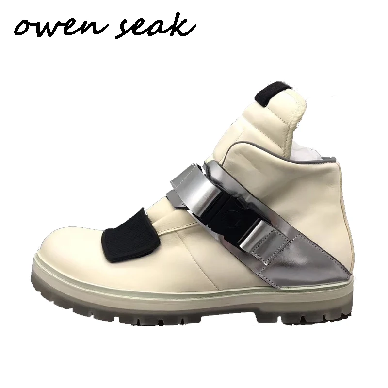 online 19ss Owen Seak Homens Sapatos De Couro Genuíno De Alta-TOP Ankle Boots Botas De Montaria Equestres Botas De Formadores De Luxo Apartamentos Sapatos Casuais