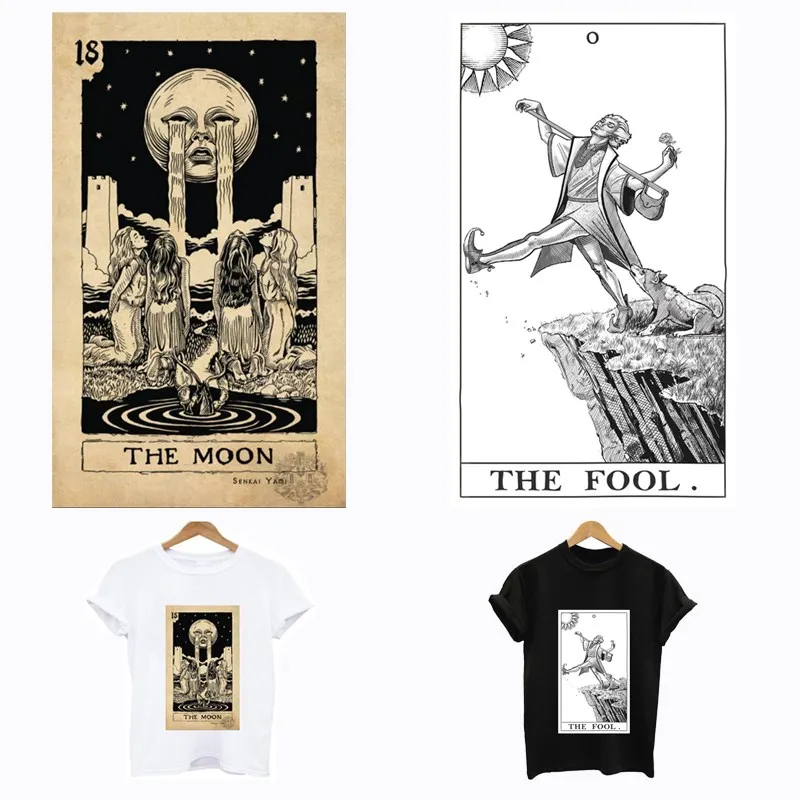 

Tarot The Fool And The Moon Heat Stripes Thermo Stickers Iron On Transfers For Clothing Thermoadhesive Fusible Patch T-shirts