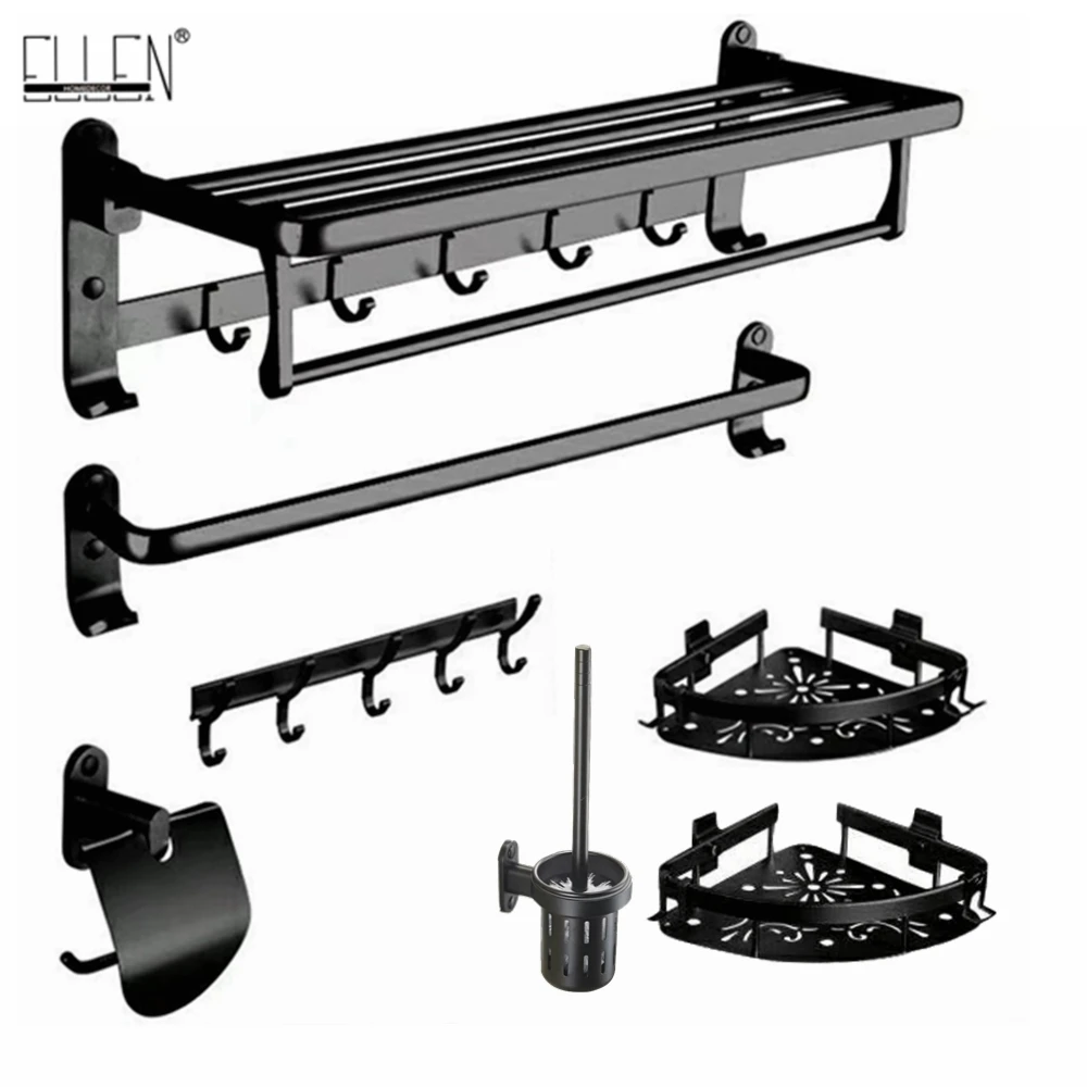 Черный набор аксессуаров для ванной принадлежностей Полка полотенец держатель