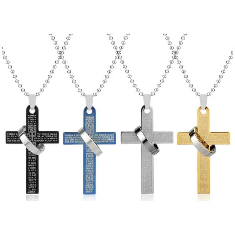 

Religious Jewelry Christian Bible Cross Ring Titanium Steel Necklace Stainless Steel Pendant Lovers Jewelry