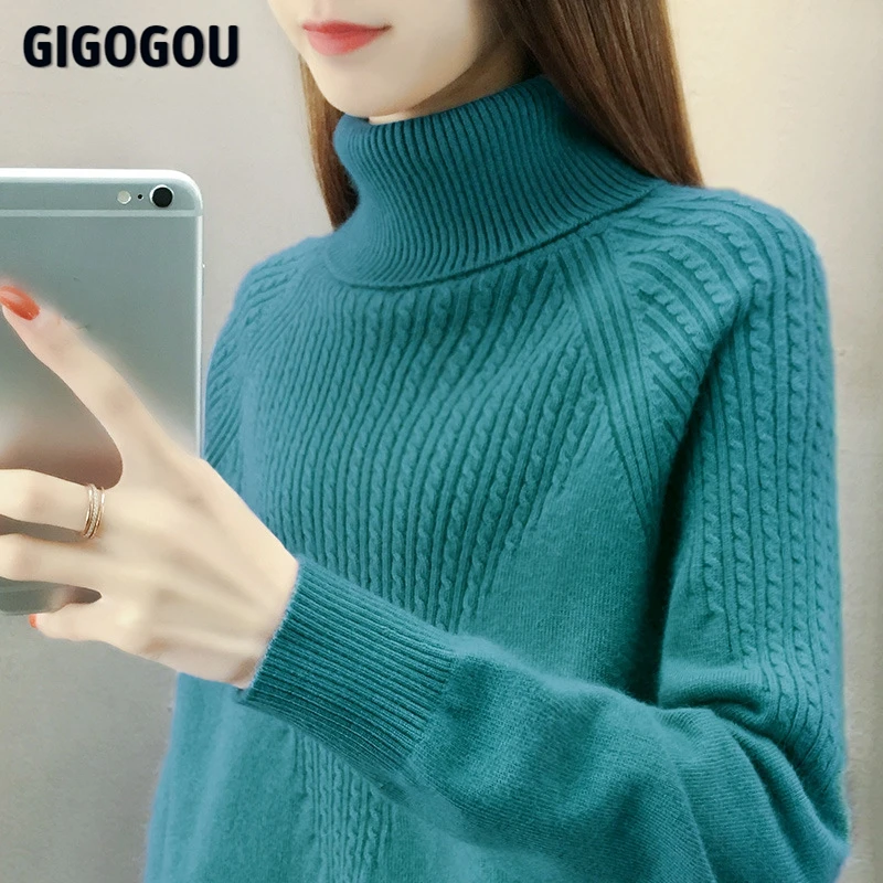 

GIGOGOU Long Sleeve Women Turtleneck Sweater Autumn Winter Cashmere Thick Warm sweater Knitted Jumper Top Pull Femme