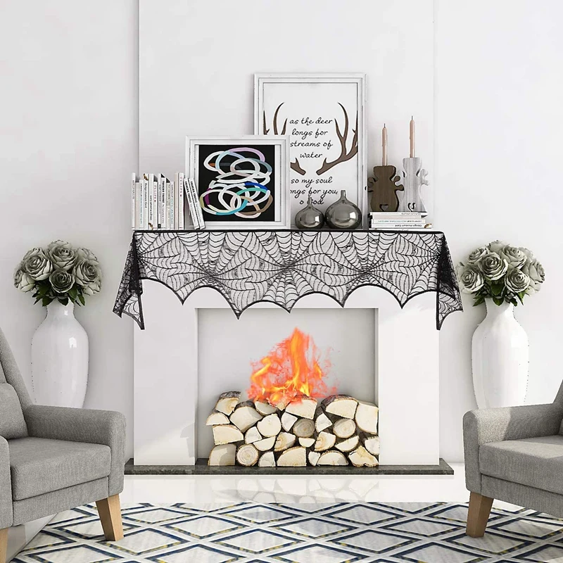 

Halloween Decoration Set,Spiderweb Table Runner,Fireplace Scarf Cover and Spider Placemat for Home Decor Halloween Party