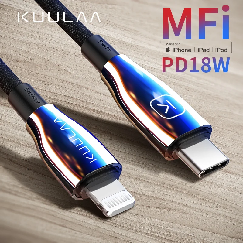 Кабель KUULAA USB C для Lightning MFi PD iPhone 11 Pro Max X XS 8 XR кабель быстрой зарядки типа 18 Вт Macbook