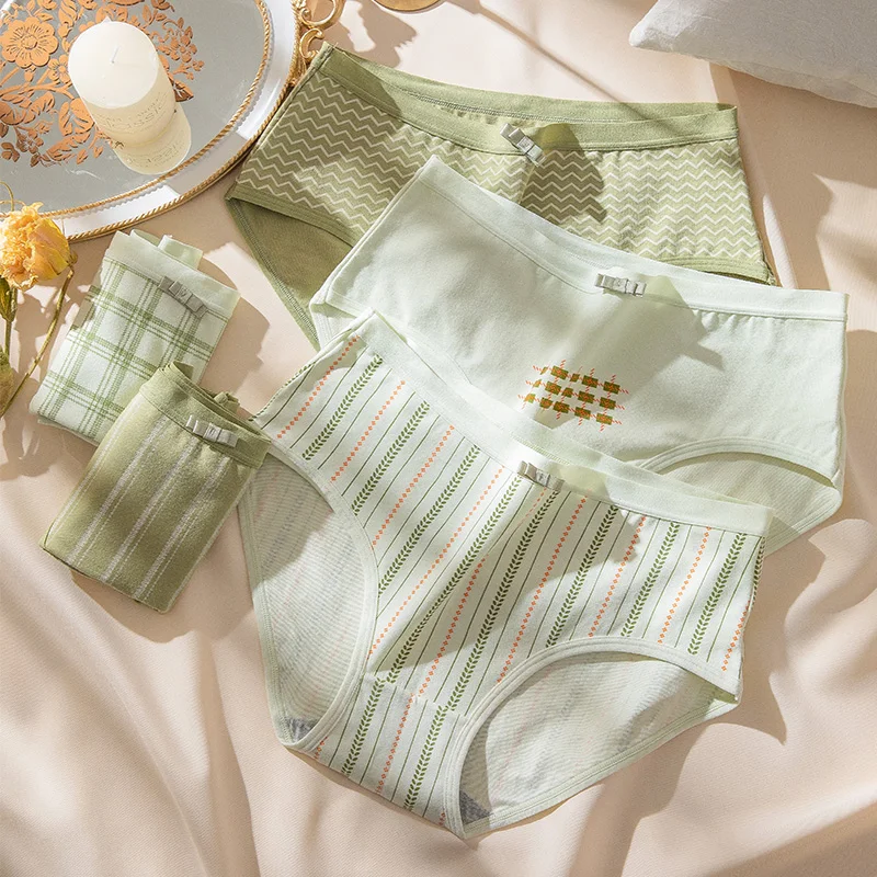 

5Pcs/Set Fashion Women's Panties Cotton Breathable Underwear Seamless Cute Bow Print Girls Briefs Comfort Sexy Female Lingerie