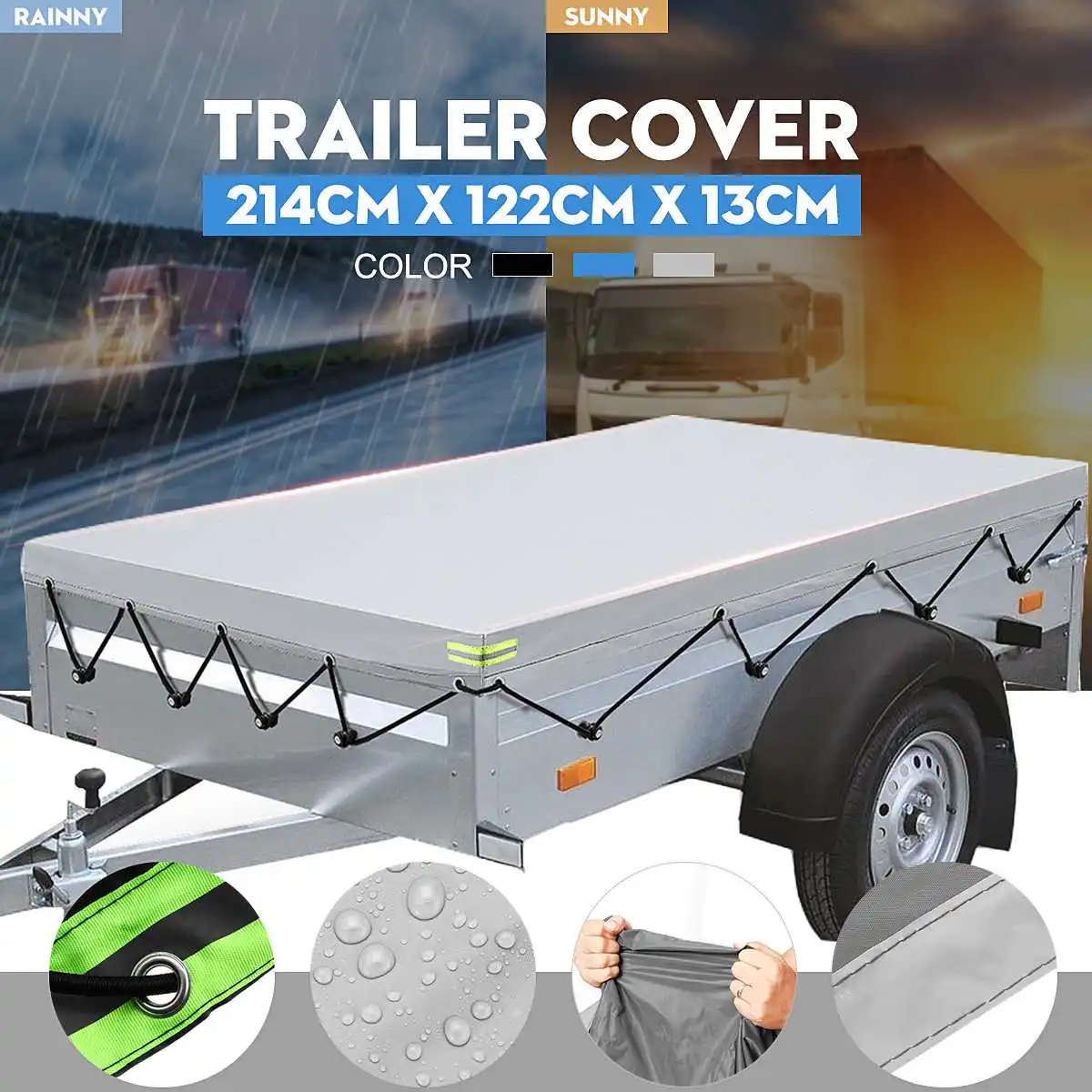 

214x122x13cm Foldable Trailer Car Cover Waterproof Windproof Dustproof Outdoor Protector Canopy With Rubber Belt