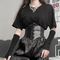 new gothic dark lace up crop top women corset belt slim cummerbunds pu leather top harness bustier tops to wear out