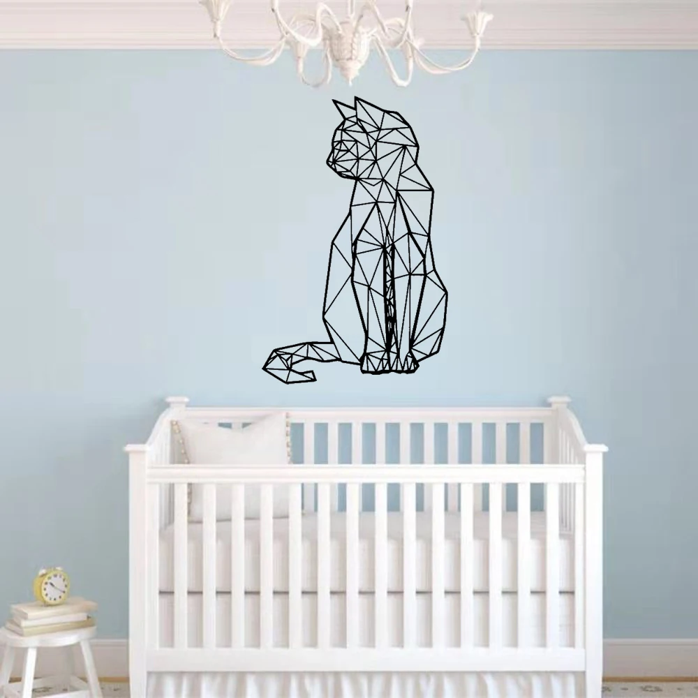 Новая Геометрическая Наклейка на стену в виде кошки наклейка домашний декор