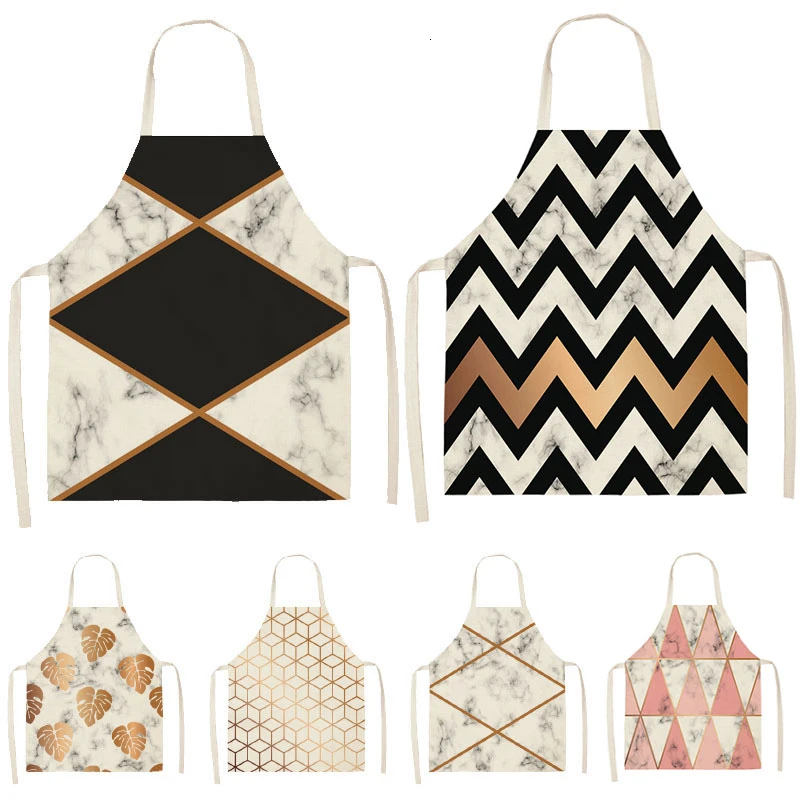 

1pcs Marble Geometric Printed Cotton Linen Sleeveless Apron Kitchen Waist Bib Women Home Cooking Baking Pinafore 53*65cm WQL0150