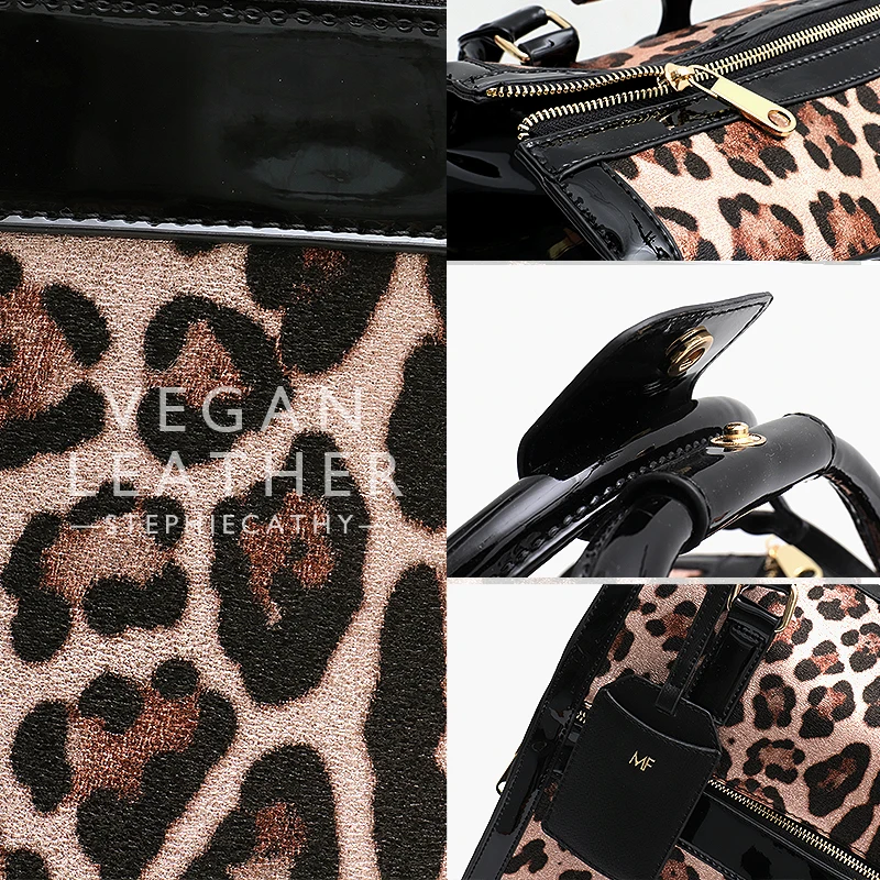 SC Fashion Women Leopard PU Leather Carry on Travel Hand Luggage Bag Trolley Wheels Rolling Ladies Universal Duffle Big Suitcase