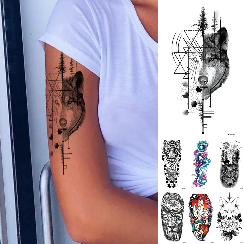 

Waterproof Temporary Tattoo Sticker Totem Wolf Dragon Flash Tattoos Tiger Pegasus Body Art Arm Fake Tatoo Women Men