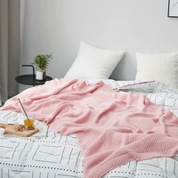 all cotton honeycomb knitting blanket new air conditioning knitting blanket solid color blanket net red ins blanket