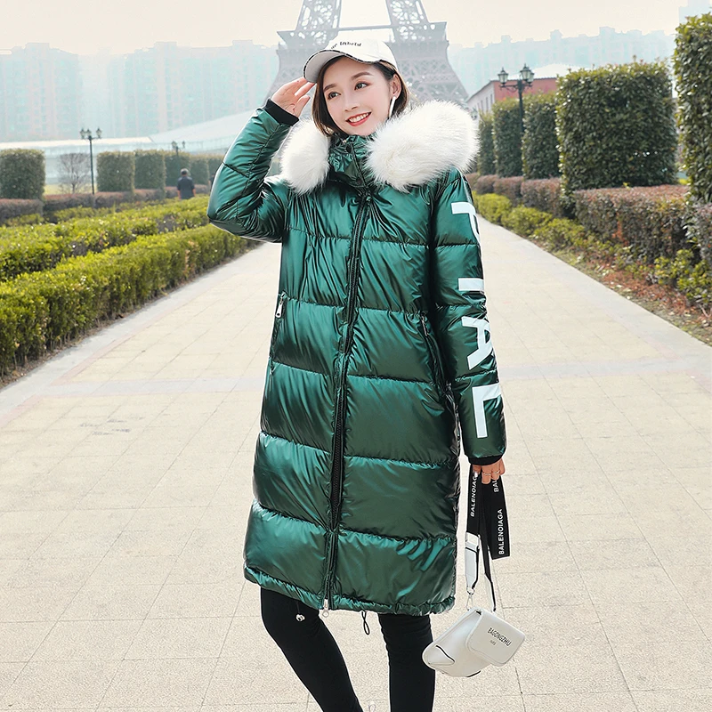 

ALMUERK Winter New Fashion Woman Parka Fur Hooded Long Jacket Warm Women Down Jacket