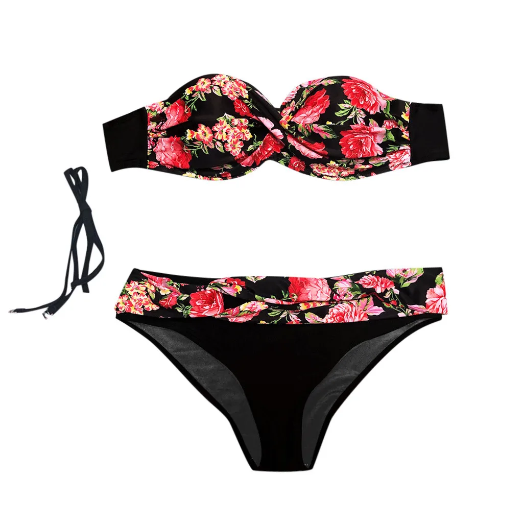 

Summer Bikini Sets Bandeau Women Swimwear Beachwear Leopard Snake Skin Flower Printing 2 Pieces Swimsuit Bathing Suit