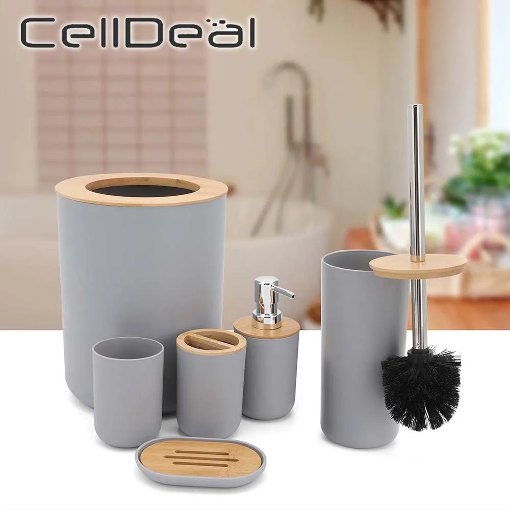 

6Pcs Bathroom Accessories Set Toothbrush Holder Bin Soap Dish Dispenser Tumbler Toilet Brush Portable Bathroom Essential Set