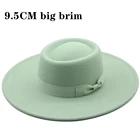 Женская шерстяная шляпа-федора 9,5 см с купольным бантом, вогнуто-выпуклый Топ, джазовый топ с широкими полями, женская новая осенне-зимняя шляпа