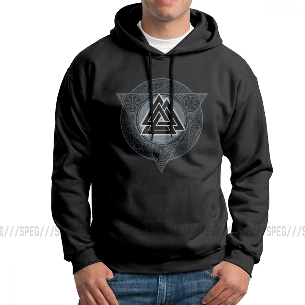 Мужская толстовка с капюшоном Valknut Ice Flame Vikings Valhalla Odin серый свитер из очищенного хлопка пуловер Новинка - Цвет: Черный