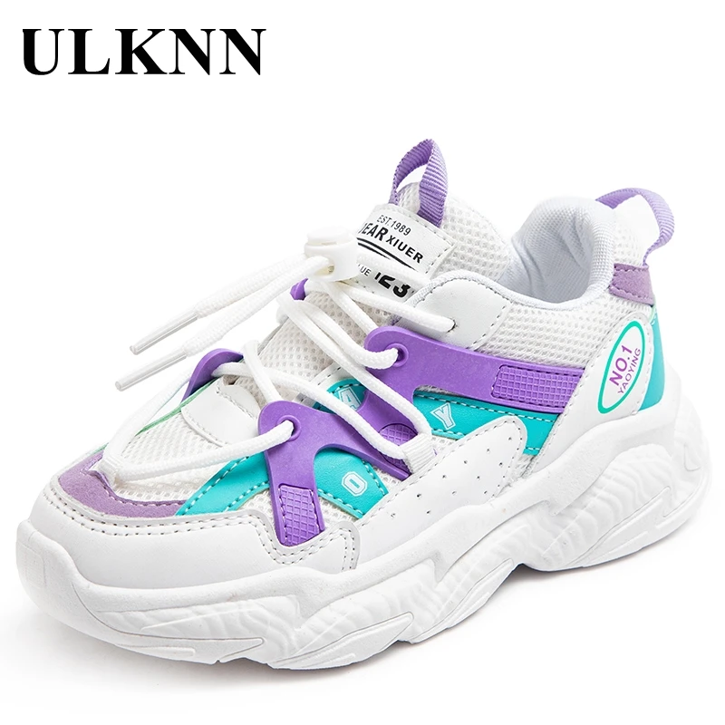 

ULKNN Girls' Sneakers 2021 Spring Fashion Soft-soled Children's Middle-aged Kids Students Mesh Shoes White Sport Running Shoe