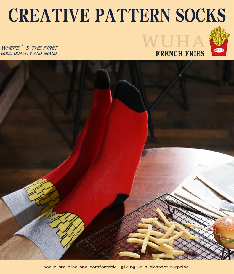 Four season Cotton Socks Men Hip Hop Skateboard Long Sock Casual Colorful Street Fashion Harajuku Man Food Pattern Funny Socks