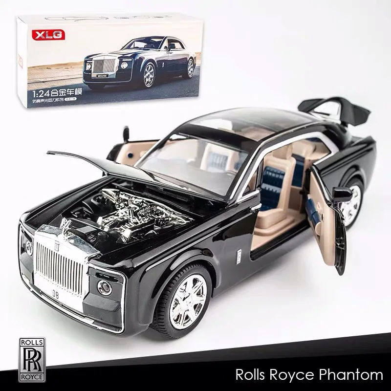 KIDAMI Rolls Royce 1:24 Масштаб литья под давлением модель автомобиля игрушечные машинки Вытяните назад звуковой светильник Коллекция подарков для детей и взрослых - Цвет: Huiying Black