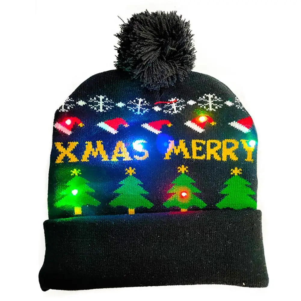 

Fashion Unisex Winter Thick Warm LED Knitted Beanie Hat with Ball Xmas Decor