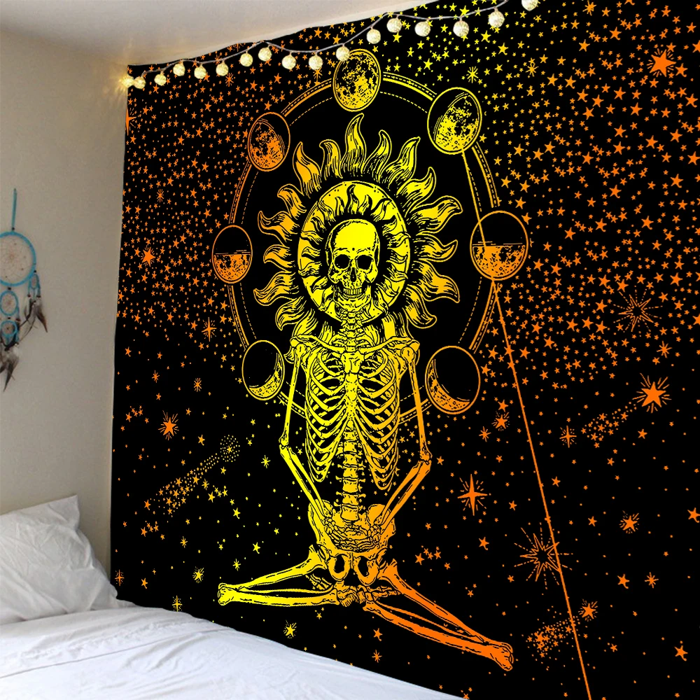

GOD Cool horror Halloween skull print tapestry soft and easy to care for decorative hanging cloth