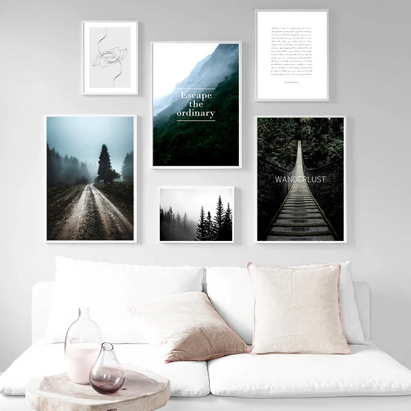 

Canvas Art Painting Forest Nature Landscape Poster Nordic Motivational Quotes Print Scandinavian Wall Picture for Room Decor