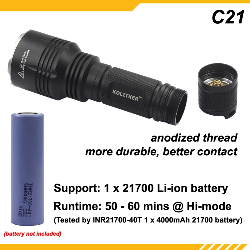 Светодиодный фонарик KDLITKER C21 Cree XHP70.2 3600 люмен 5 режимов черный (1x21700)|Фонарики и