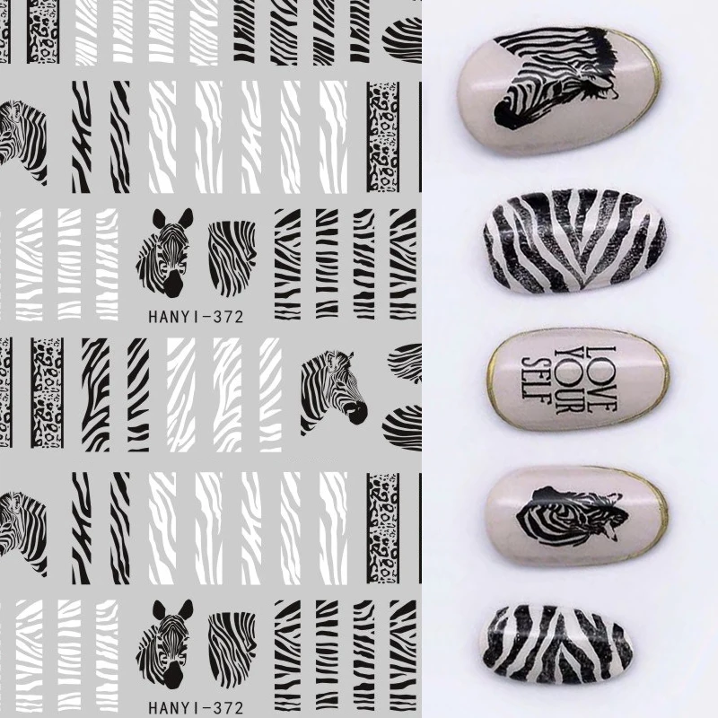 

Nail Stickers Animal Zebra Leopard Print Alphabet Pattern Nail Art Design Decor Sliders Decals Beauty Tools for Manicure