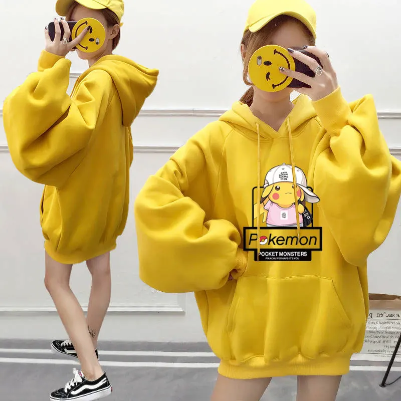 Толстовка с капюшоном Pokemon для мужчин и женщин желтая толстовка рисунком Пикачу