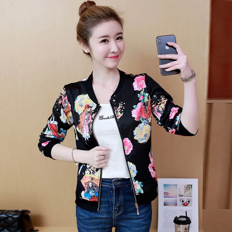 Осенняя куртка для женщин с принтом Повседневная бейсбольная форма на молнии